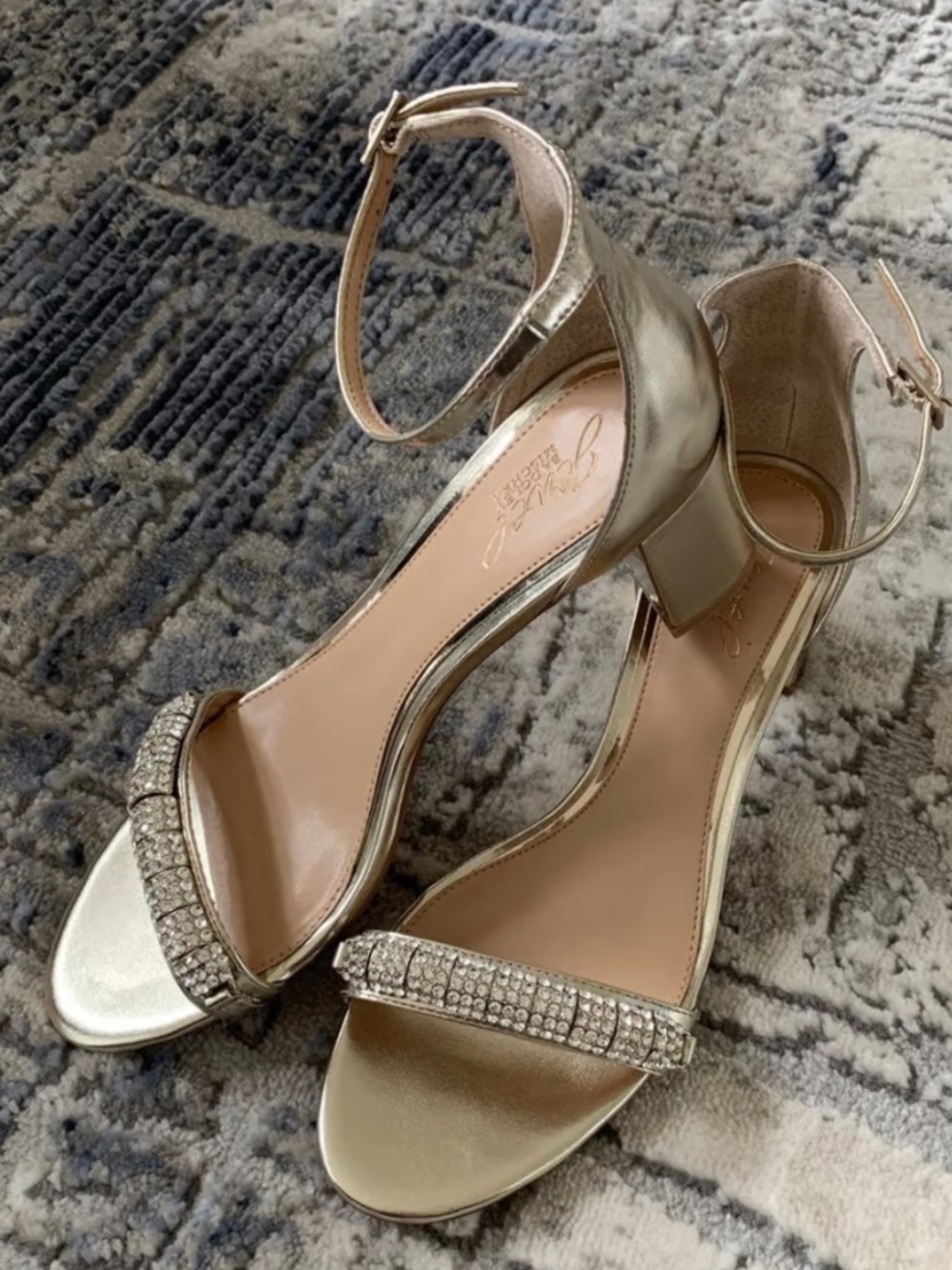 Badgley Mischka Gold Rhinestone Heel Sandals Size 9 | Bridal Wedding Block Heel